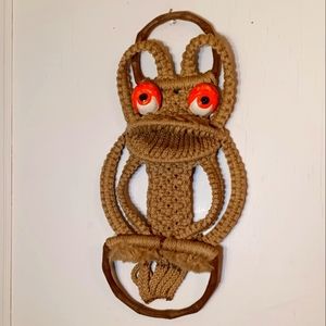 Large 1960's Frog Macrame Towel Holder